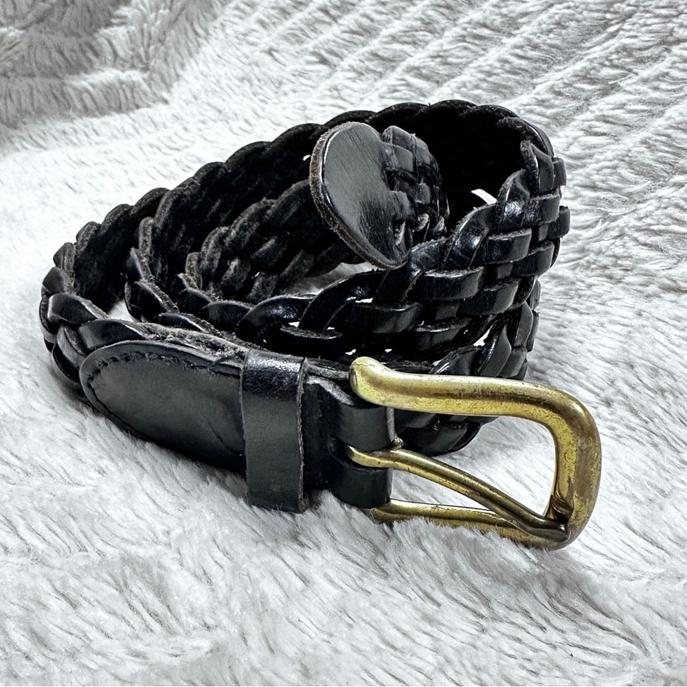 GAP Black Genuine Braided Leather  Belt Solid Brass Buckle, Adjustable EUC!